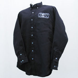 black dress shirt in store Henry Segal Women's Customizable Black 3/4 Sleeve V-Neck Button-Down Dress Shirt